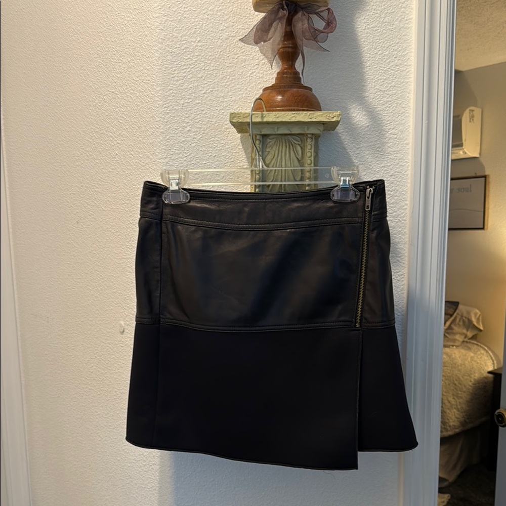 Halogen Black and Tan Mini Wrap Skirt Asymmetrical Slit